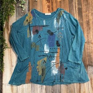 Artistic Teal Abstract Jess & Jane Top Large
